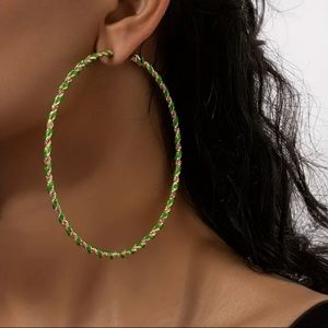 14k plated Oversized Gold and Green Hoop Earrings
